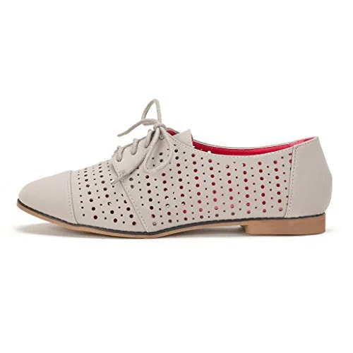 Beige Hollow out Women's Oxfords Comfortable Lace up Vintage Flats |FSJ Shoes
