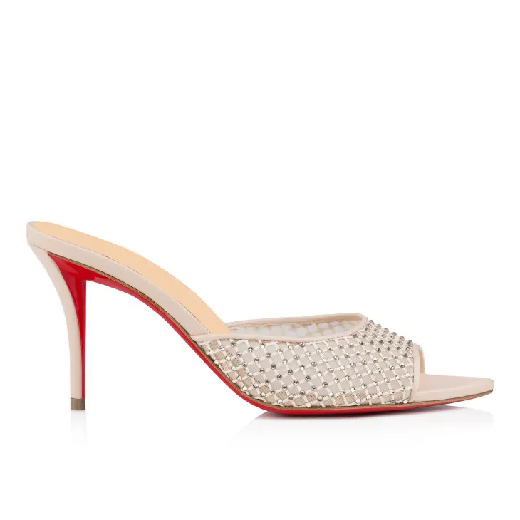 100mm Women's Sandals Pointed Toe Diamonds Mules Red Bottom Heels Slip on Stilettos-vocosishoes