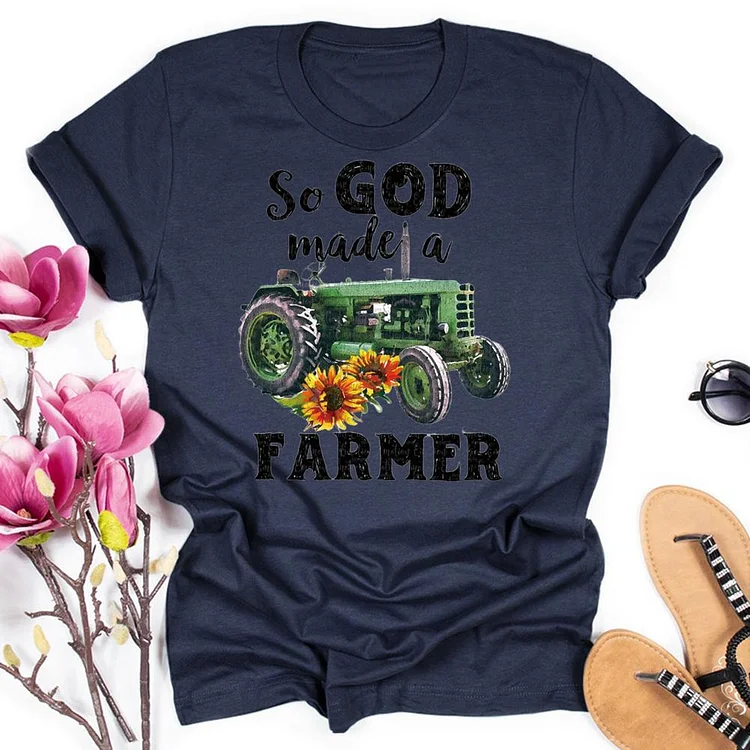 So God Made a Farmer Round Neck T-shirt-0018760