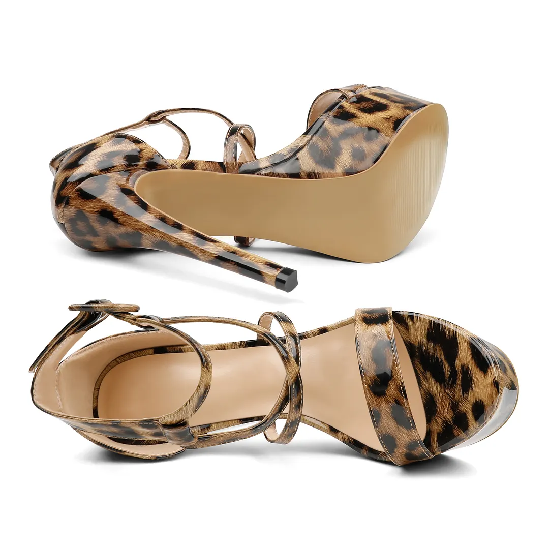 15cm/5.9 inch Women's Platform Heels Open Toe Stilettos Ankle Crisscross Straps  Print Sandals
