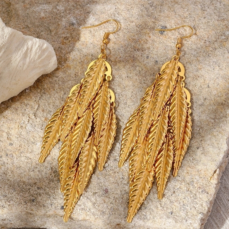 1 Pair Vintage Style Leaves Plating Inlay 304 Stainless Steel 18K Gold Plated Drop Earrings