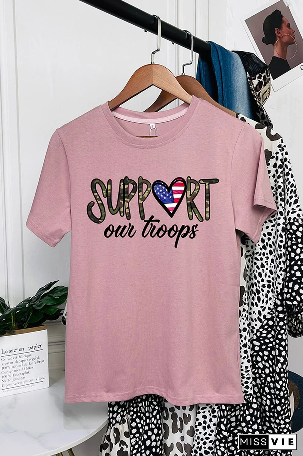 Support Our Troops Printed Graphic Tees for Women Wholesale Short Sleeve T shirts Top