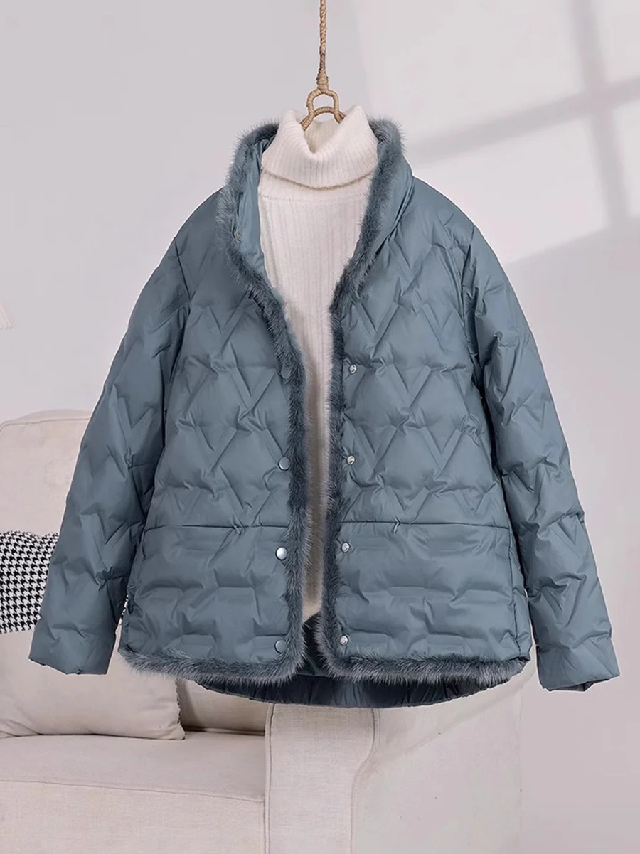 Woherb Mink Wool Down Jacket Female 2024 Winter Fashion New Chinese Style Design Feeling Pressure Glue Foreign Style Small White Duck Down Coat-Outfit Ideas