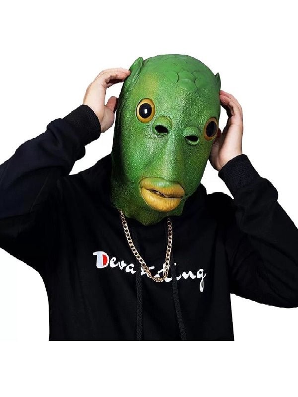 Ugly Green Fish Latex Headwear Puckish Funny Mask-elleschic