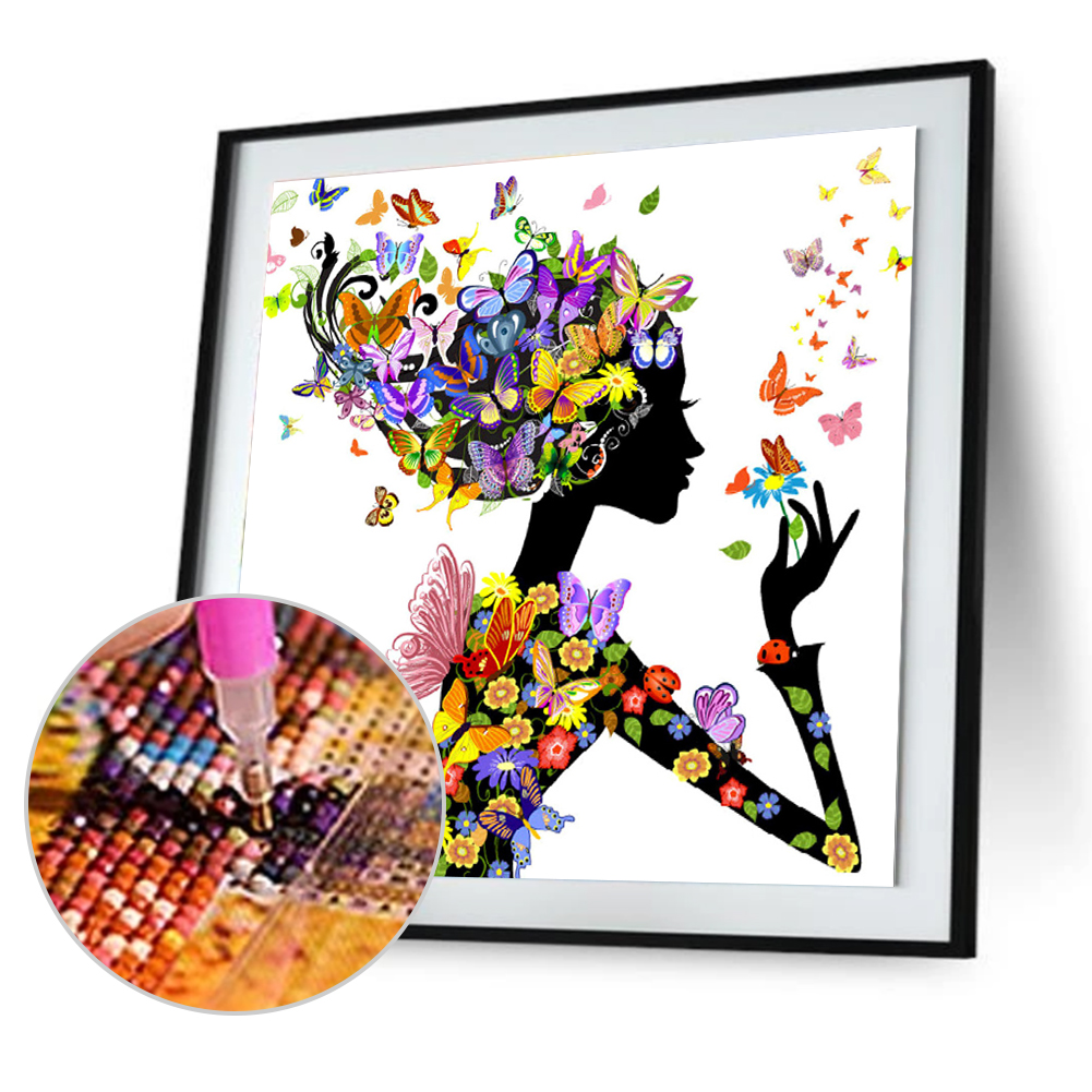 

30*30CM Round Drill Diamond Painting-Butterfly Beauty Lady, 501 Original