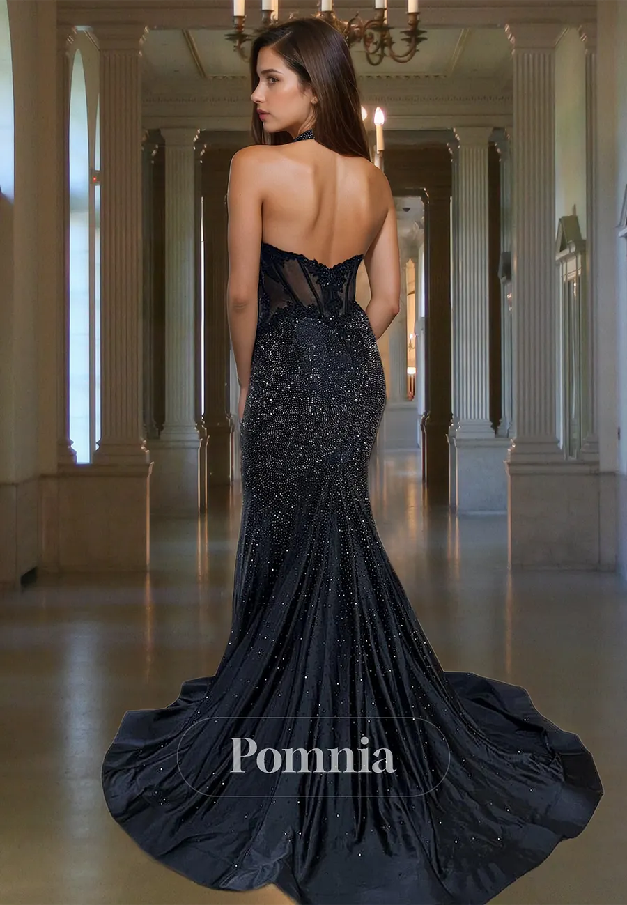 strapless open back dress Luxury Sequined Lace Prom Dress