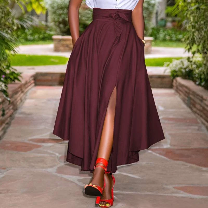 High Waist A-line Skirt ZANZEA Women Skirts Summer Vintage Zipper Long Maxi Skirts Solid Irregular Beach Skirt Faldas Saia S-