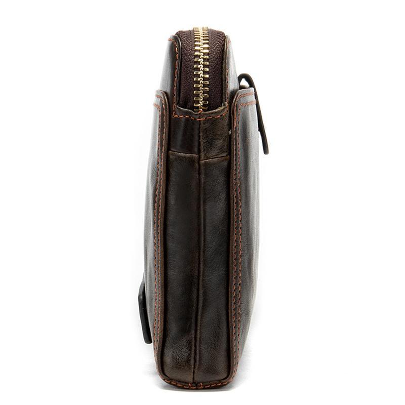 Mens Business Plain Leather Zipper Clutch Bags
