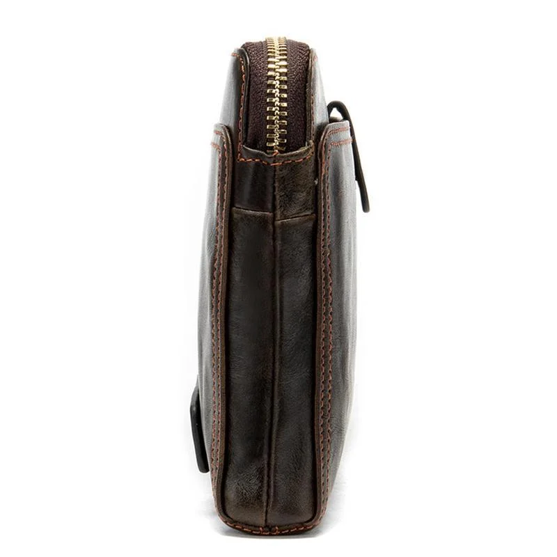 Mens Business Plain Leather Zipper Clutch Bags