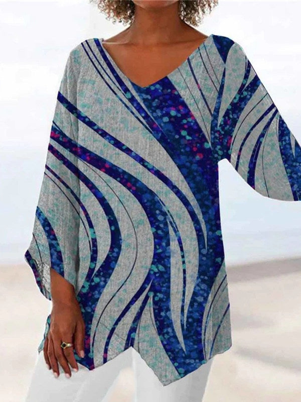 Women Long Sleeve V-neck Graphic Floral Printed Top