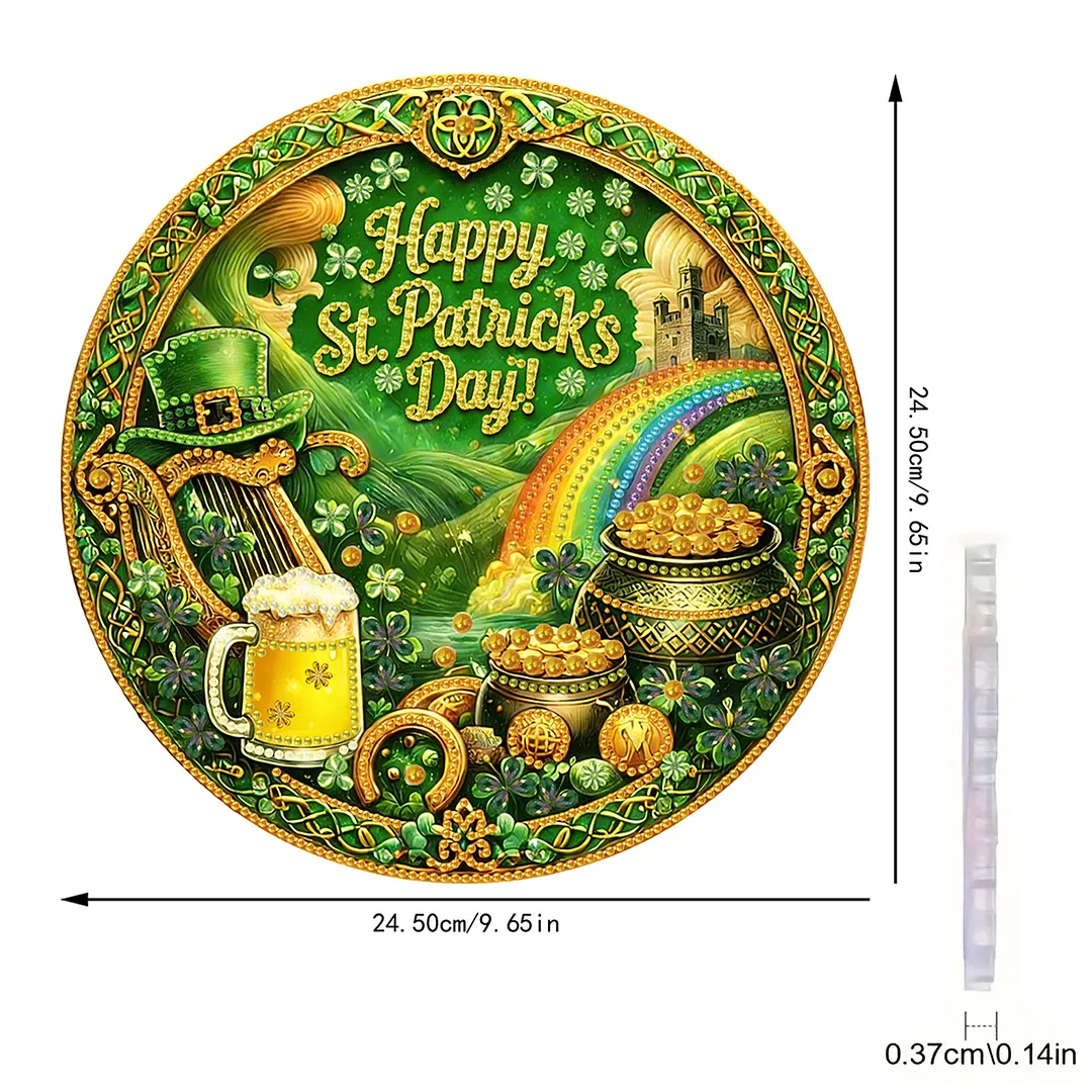 St Patricks Day DIY 2D Flat Acrylic Diamond Painting Kits 5D Diamond Art Painting Window Pendants for Home Garden Wall Decoration