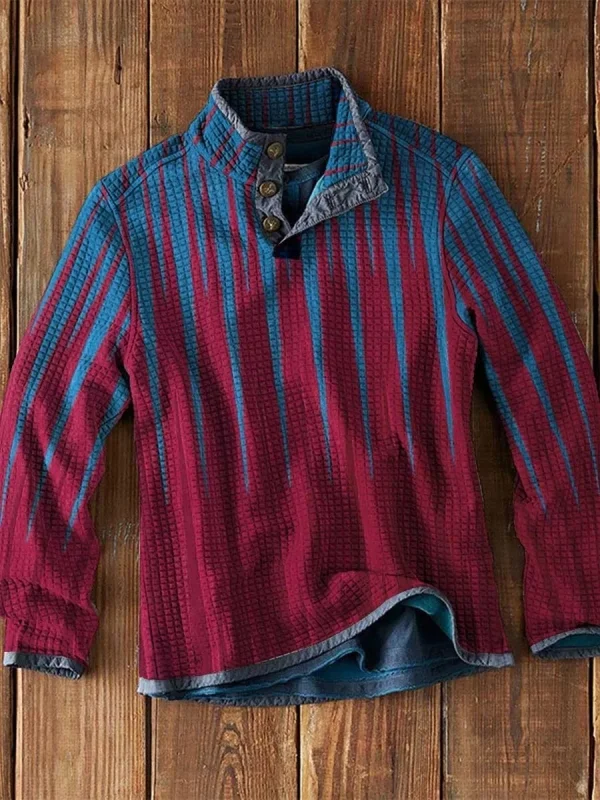 Men's Waffle Collar Printed Long Sleeve T-Shirt