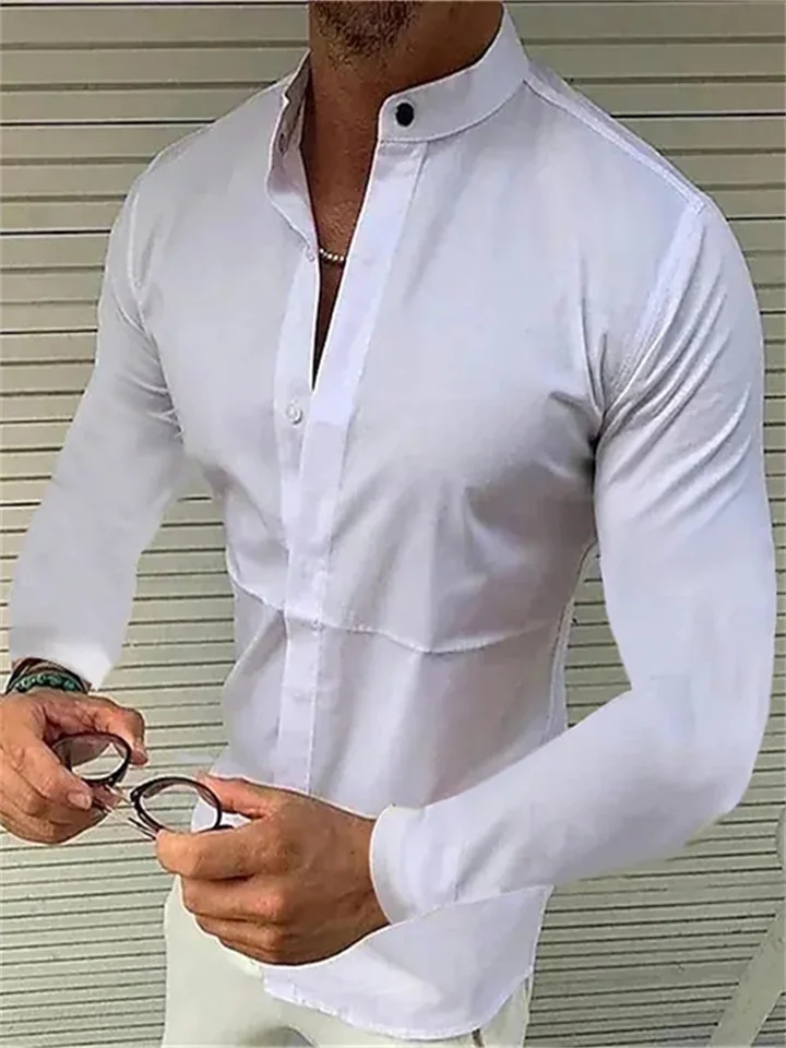 Men's Shirt Button Up Shirt Summer Shirt Designer Shirt Black White Pink Wine Navy Blue Long Sleeve Plain Standing Collar Outdoor Street Button-Down Clothing Apparel Fashion Casual Breathable | 168DEAL