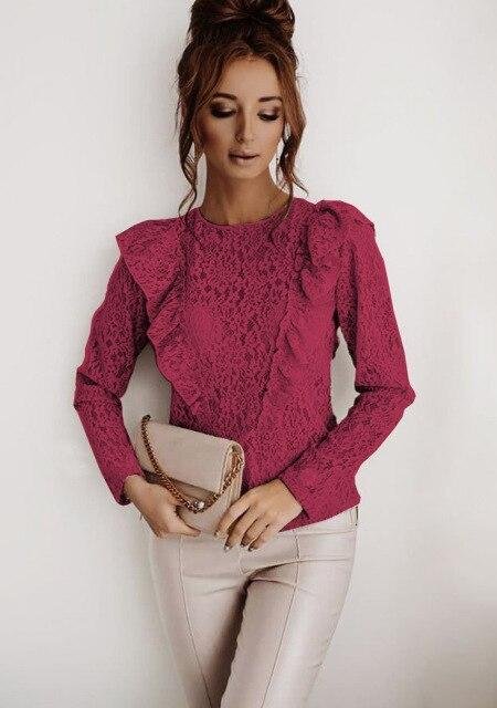 Sexy Lace Hollow Out Vintage Shirt Blouse Spring Fall Fashion Long Sleeve O-neck Top Femme White Ruffles Backless Shirts Women - Shop Trendy Women's Fashion | TeeYours