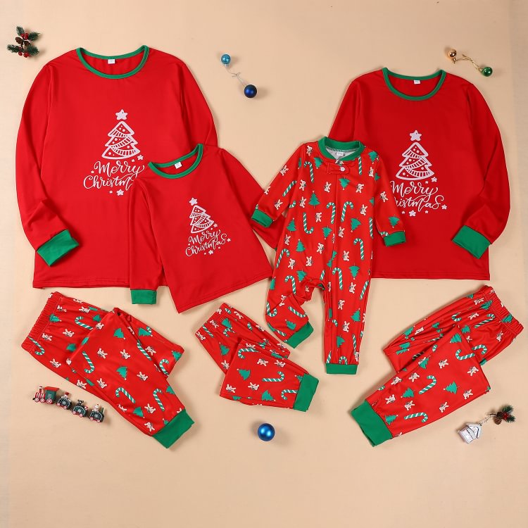 Christmas Tree Print Parent-Children Matching Pajamas Sets