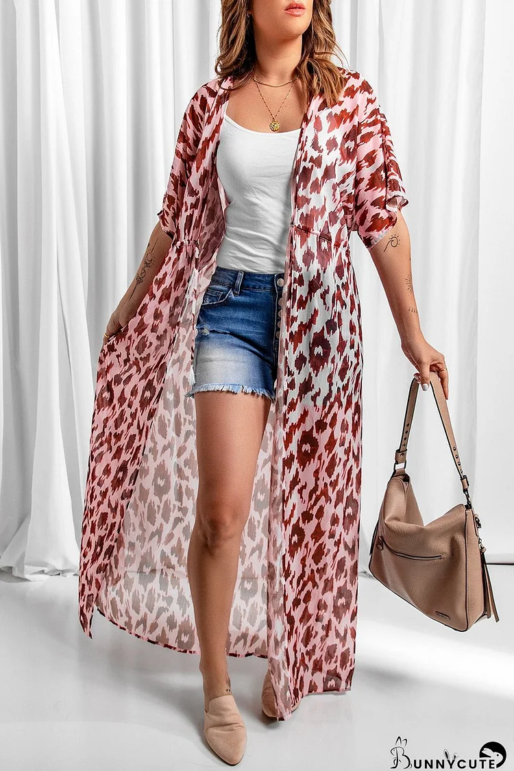 Animal Print Half Sleeve Duster Cardigan