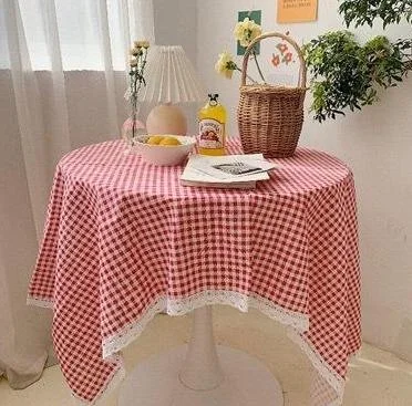 Fairy Tales Aesthetic Cottagecore Fashion 100% Cotton Plaid Lace Tablecloth QueenFunky