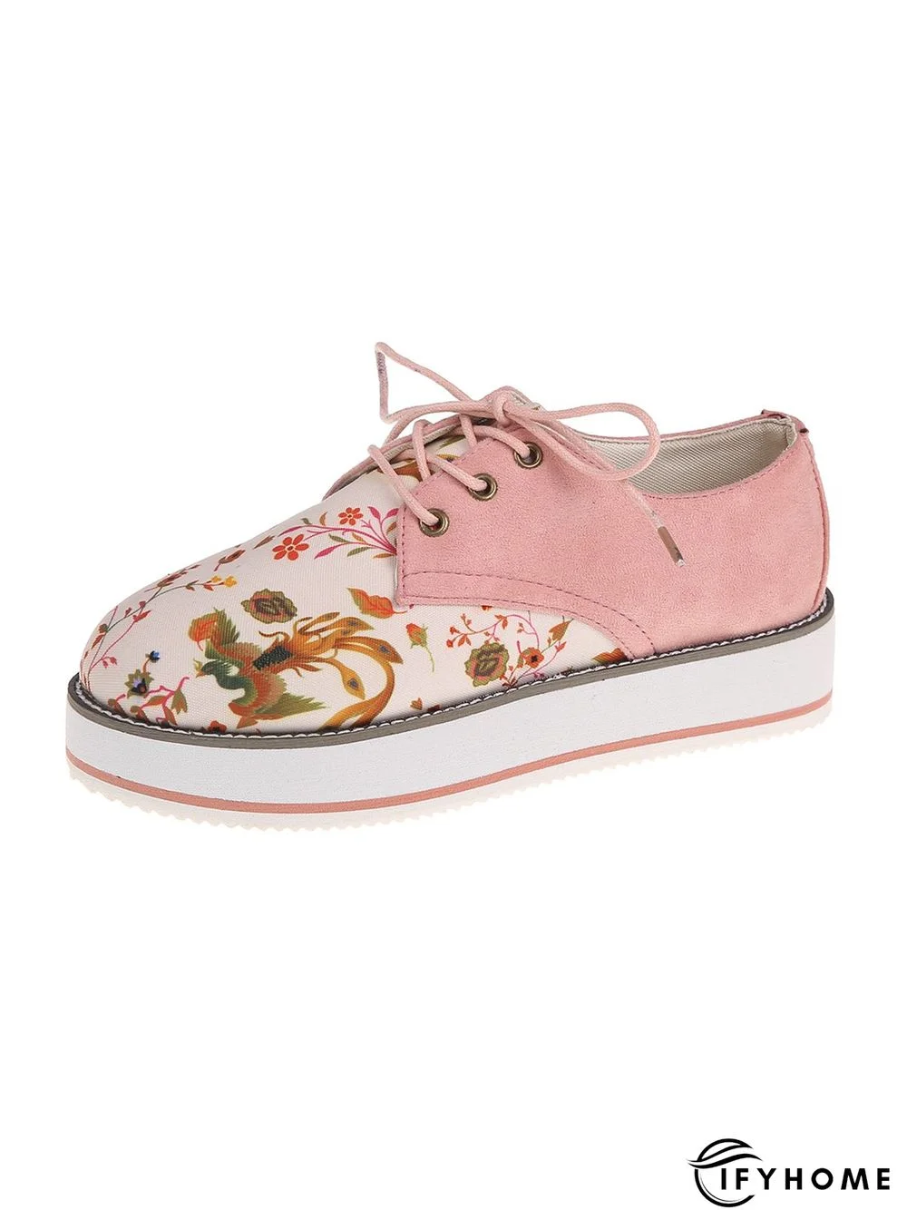 Floral Printed Patchwork Lace Up Shoes | IFYHOME