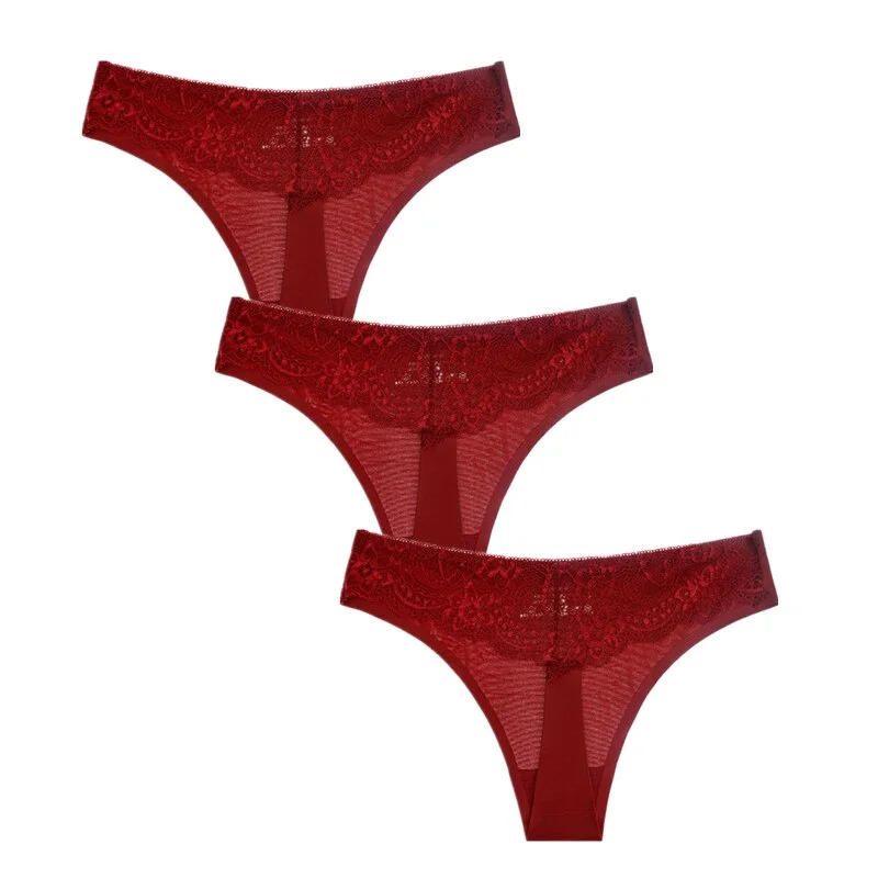 3Pcs/Lot Sexy Women G-string Thongs Lace Floral Sheer Low Waist Underwear Soft Lingerie Ice Silk Briefs Seamless Panties Soft
