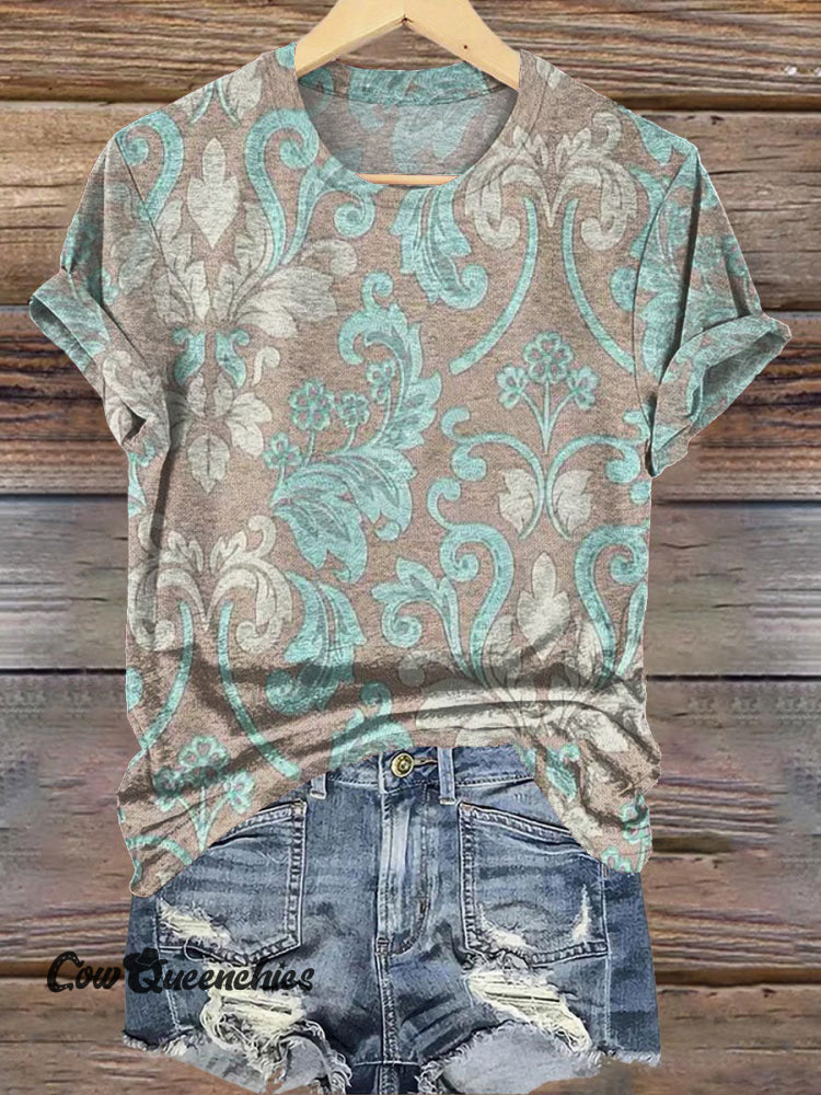 Simple Pattern Print Casual T-shirt Khaki / S