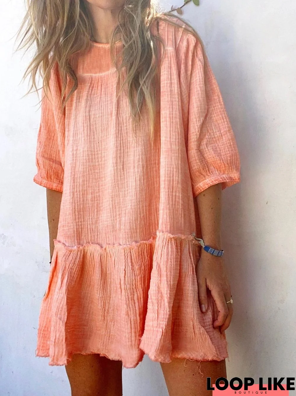 Casual Solid Half Sleeve Weaving Dress