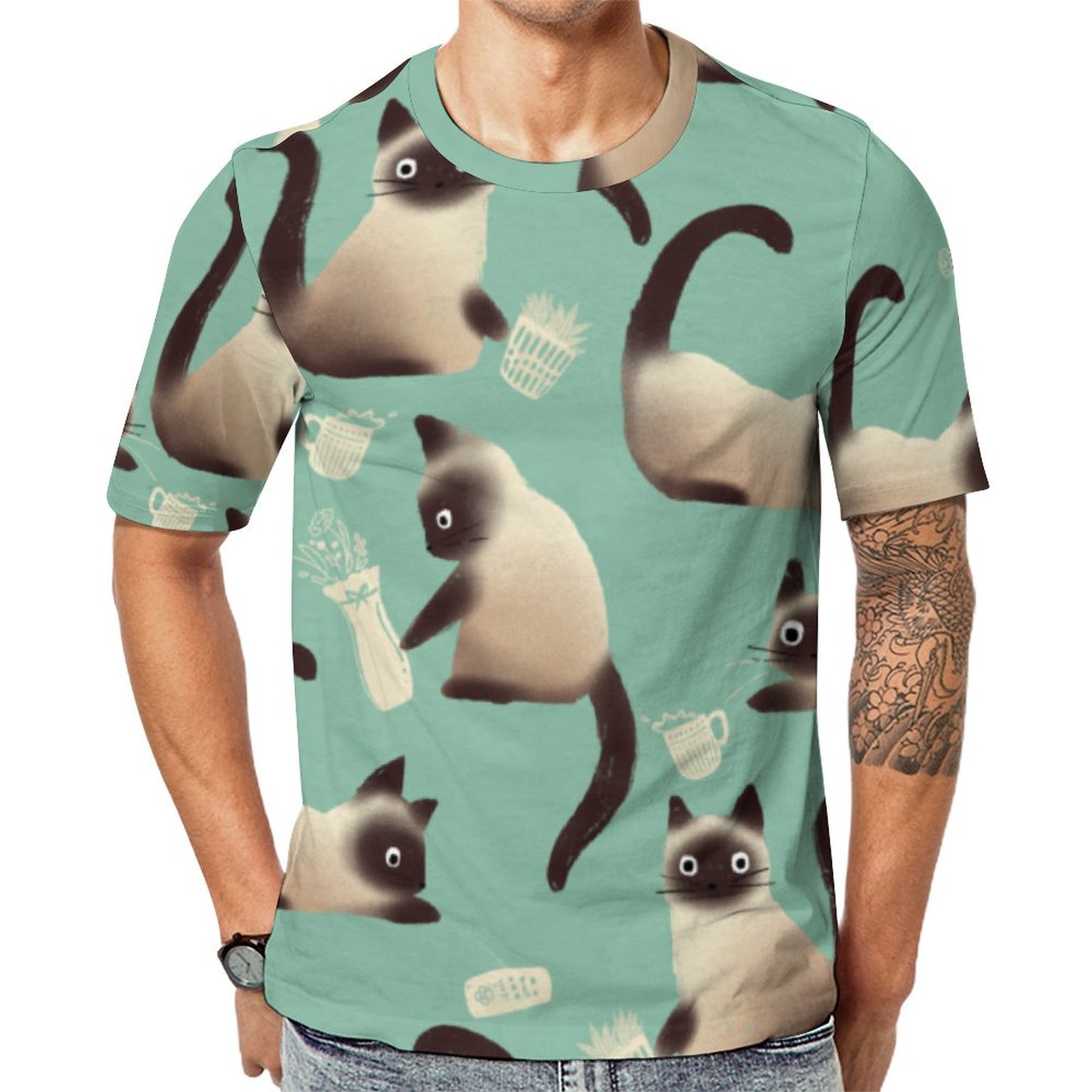 Bad Siamese Cats Knocking Stuff Over Short Sleeve Print Unisex Tshirt Summer Casual Tees for Men and Women Coolcoshirts
