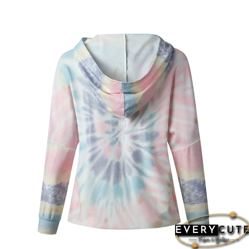 Pink Tie Dye Pattern Loose Pullover Hoodie
