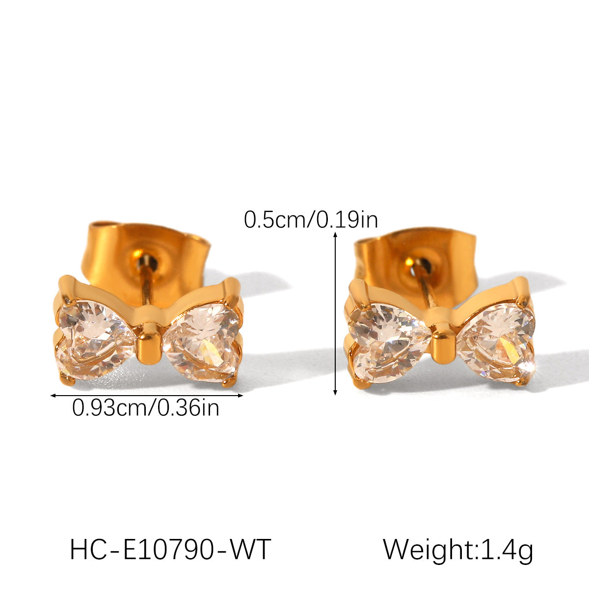 Ins Style Stainless Steel Bow Earrings Inlaid Zircon Earrings Female Titanium Steel 18K Gold-Plated Earrings