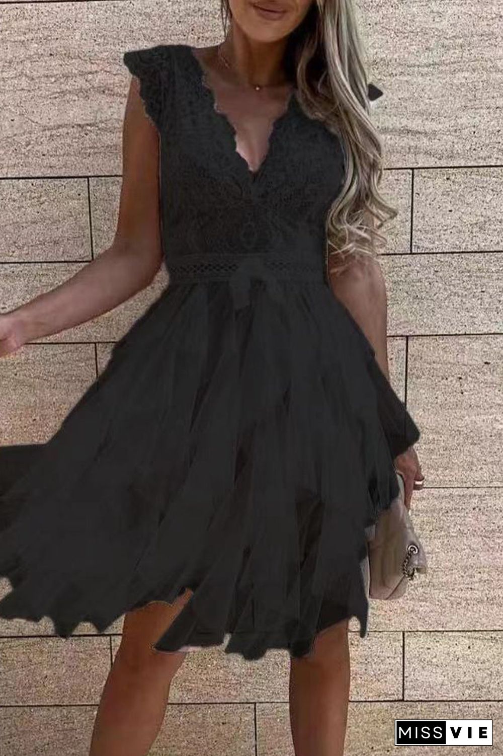 Sweet Elegant Solid Mesh V Neck Irregular Dress Dresses(3 Colors)