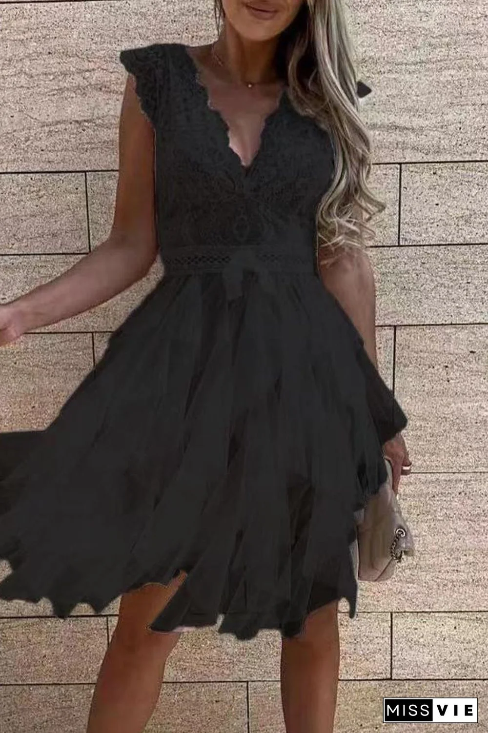 Sweet Elegant Solid Mesh V Neck Irregular Dress Dresses(3 Colors)