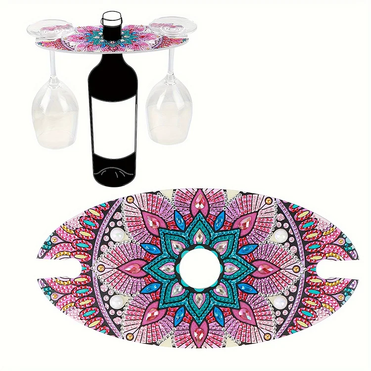 Acrylic Special Shaped Mandala Art Diamond Art Wine Glass Organizer for Bar