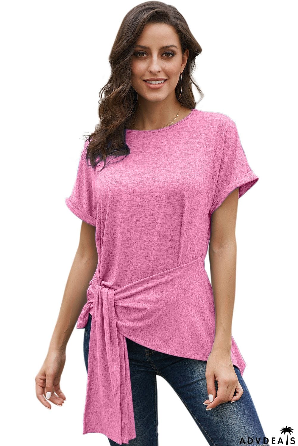 Wrap Self Tie Waist Short Sleeve Top