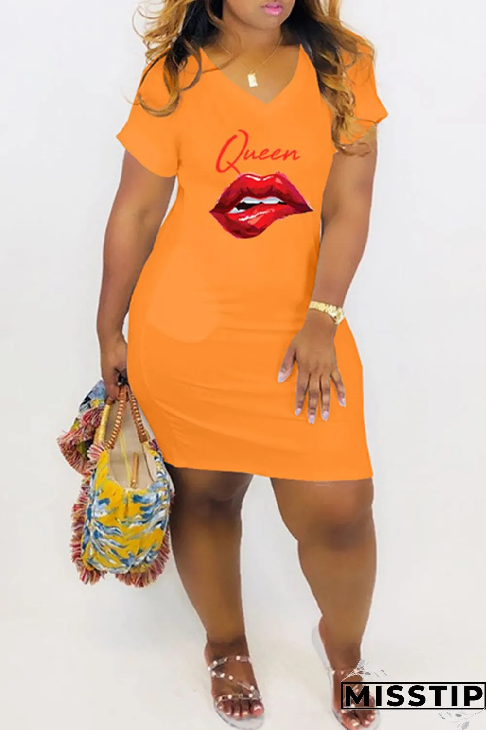 Red Casual Print Patchwork O Neck Straight Dresses