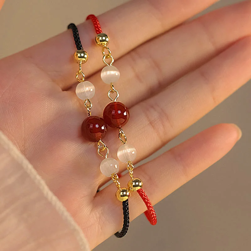 Red Agate Cat Eye Braided String Confidence Bracelet