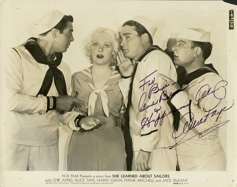 ALICE FAYE In-person Signed Vintage Photo Poster painting - She Learned About Sailors
