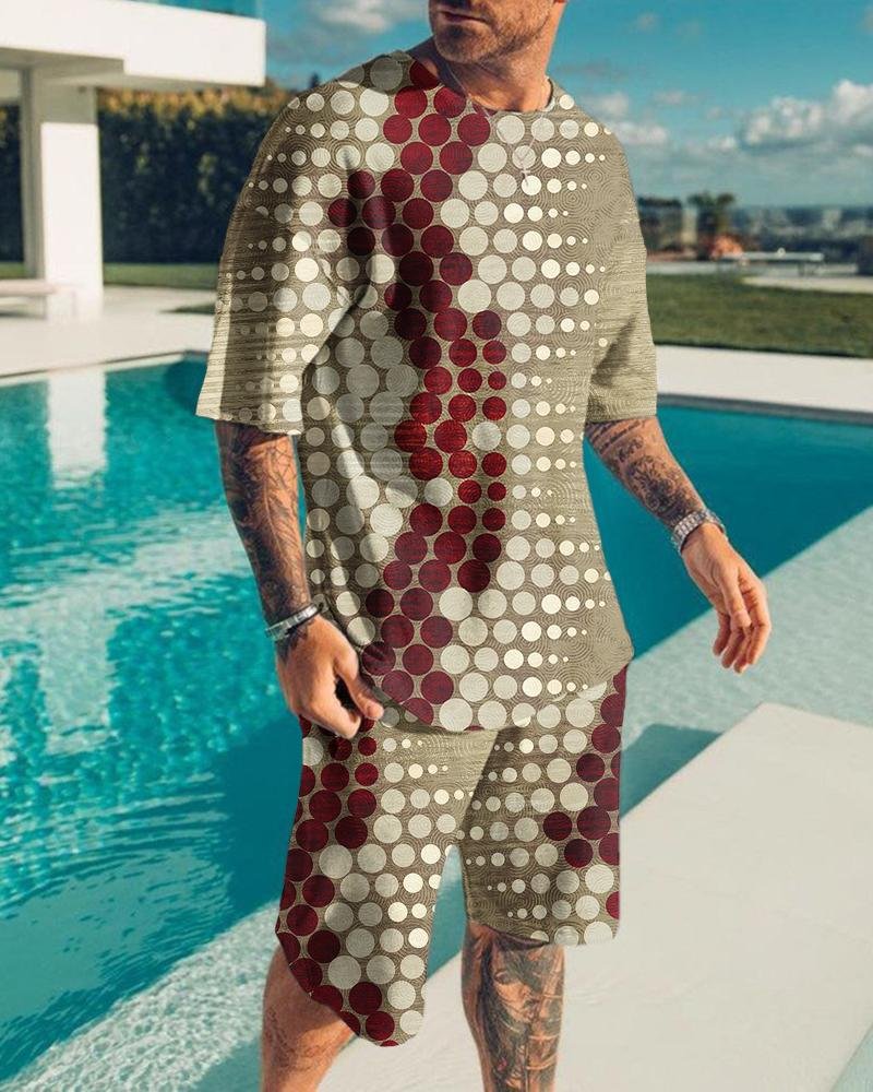 Men's Fashion Irregula Polka-dot Printing Shorts Suit