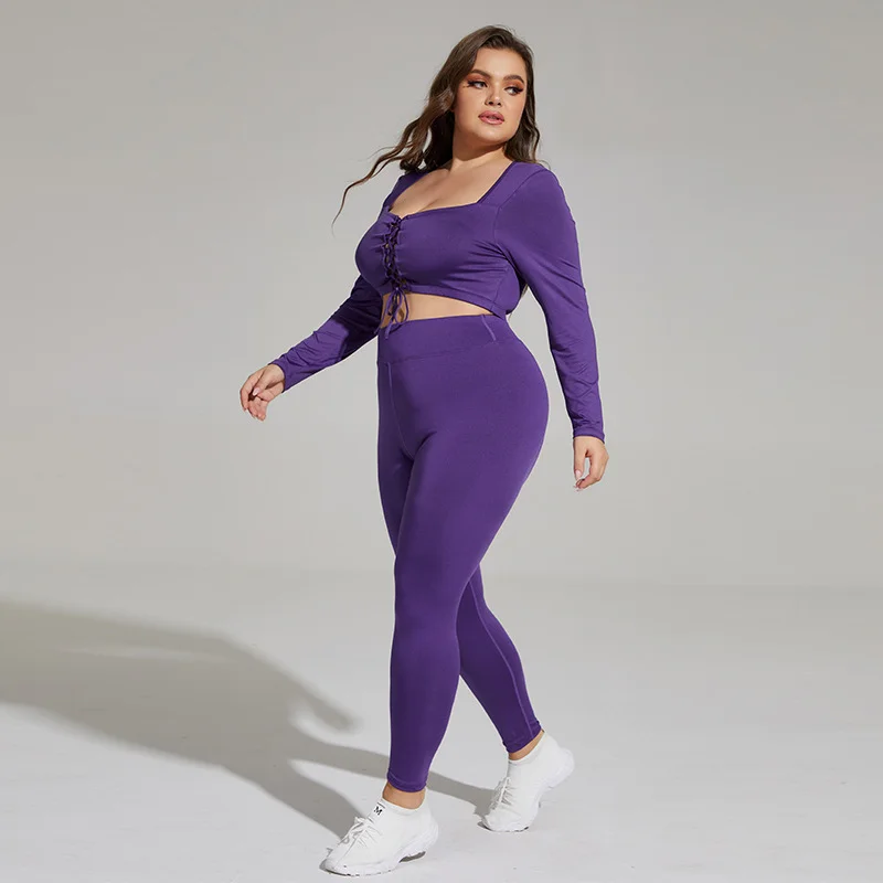 Large-size solid color long-sleeved sports set