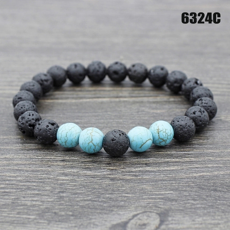 Retro Round Volcanic Rock Stone Beaded Unisex Bracelets
