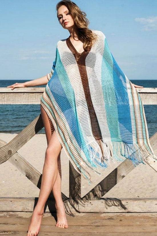 Colorful Stripe Tassel Sheer Crochet Cover Up - Shop Trendy Women's Clothing | LoverChic