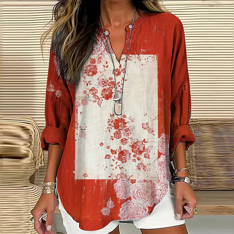 Vintage Japanese Floral Art Printed Casual Shirt