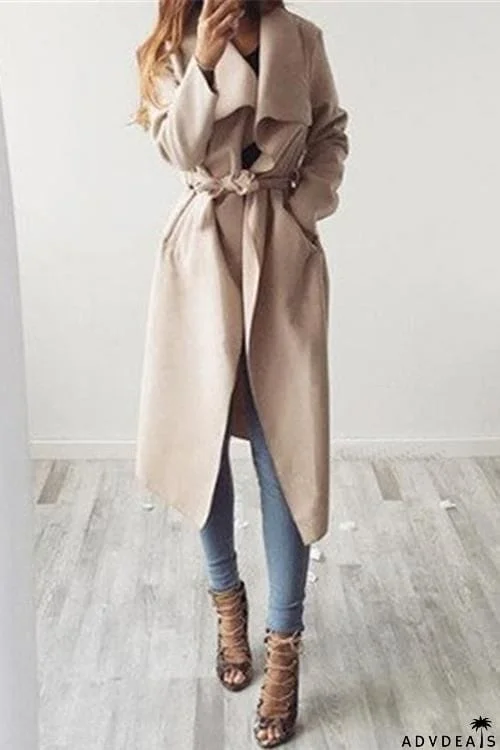 Lapel Woolen Coat With Belt