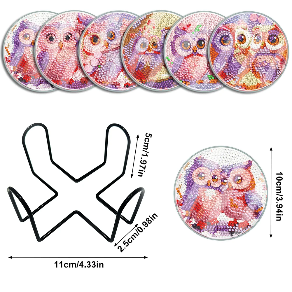 [Upgrade - Waterproof Coaster]6pcs DIY Owl Coaster Set Holiday Christmas for Adults and Beginners(With Covers)