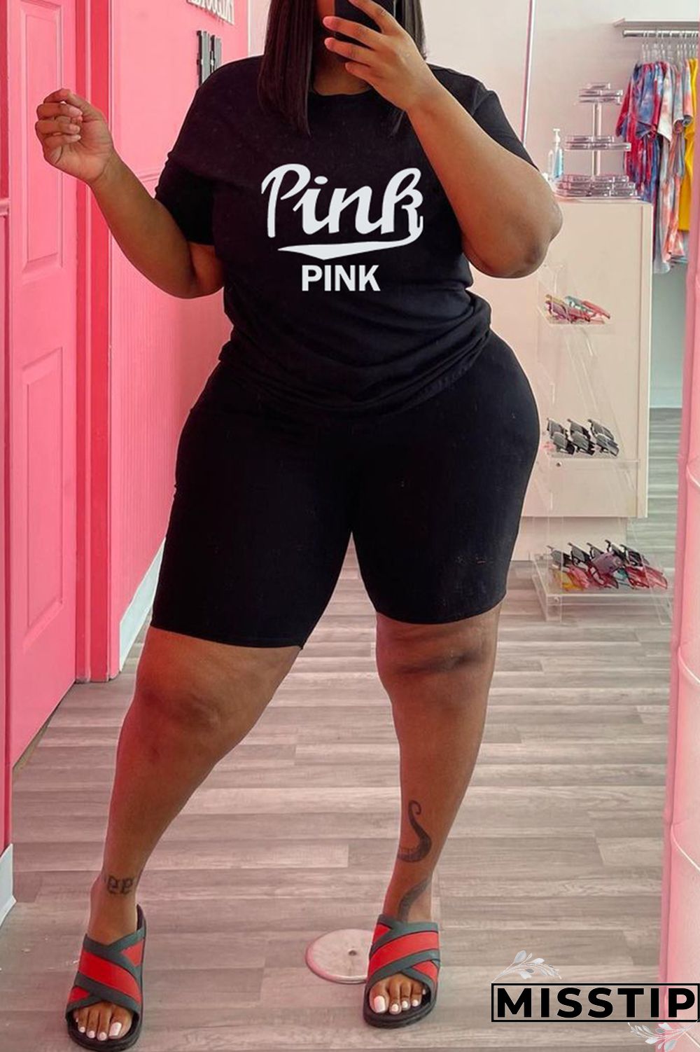 Army Green Fashion Casual Letter Print Patchwork O Neck Plus Size Two Pieces