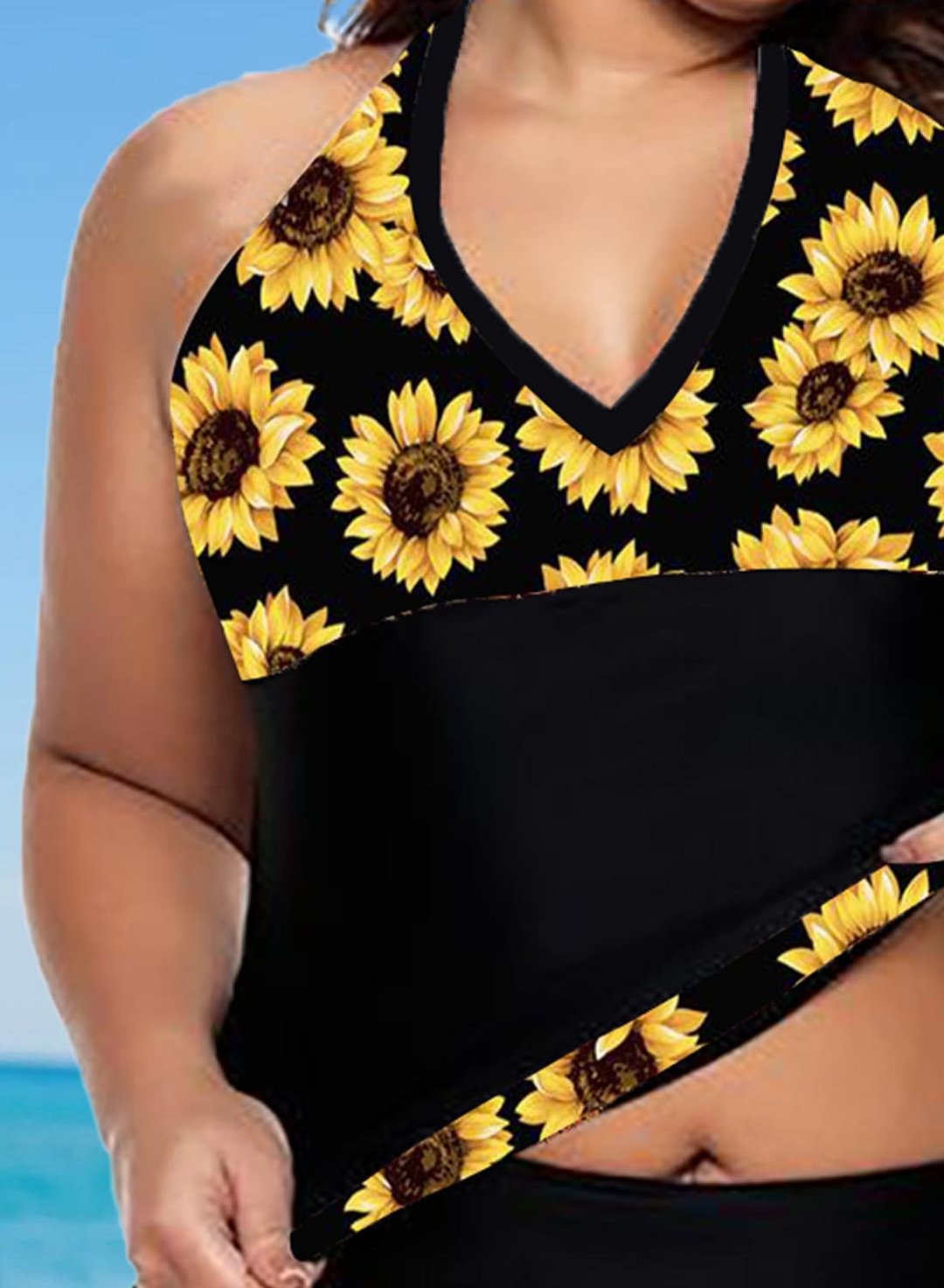 Plus Size Sunflower Laser Cut Print Two Piece Swimwear [49% OFF] | Rosegal