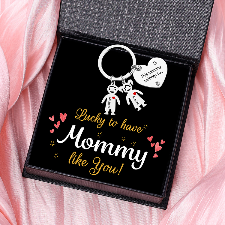 Personalized Heart Keychain With 2 Kid Charms "This Mommy Belongs to" Mother's Day Gifts For Her