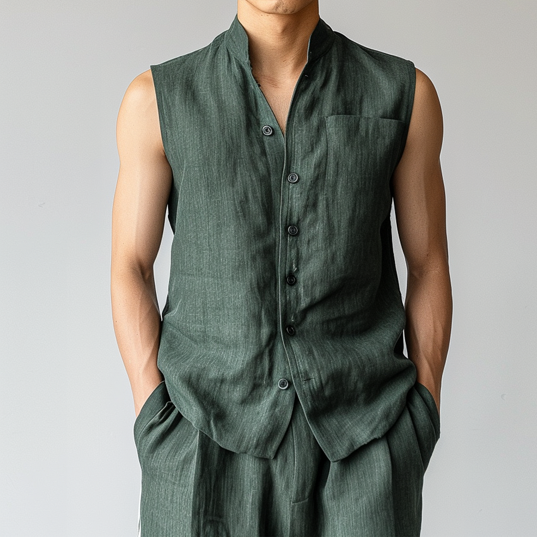 Men's Sleeveless Linen Set-inspireuse