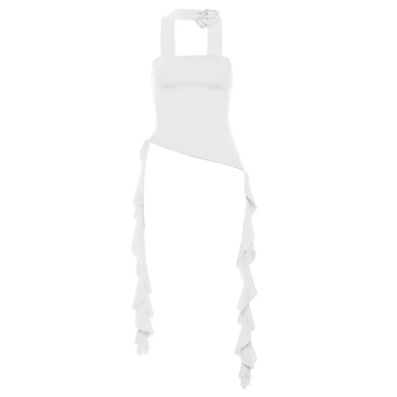 Uveng 2024 Summer New Women's Fashion Pure Color Fashion Sexy Hanging Neck Umbilly Tied With Chest Small Vest