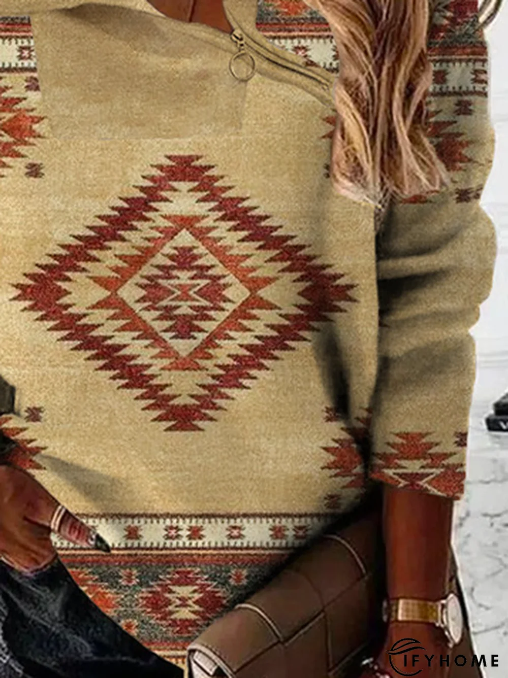 Ethnic Loose Asymmetrical Sweatshirt | IFYHOME