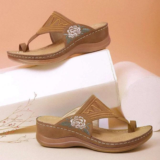 Embroidered comfort flip-flop sandals
