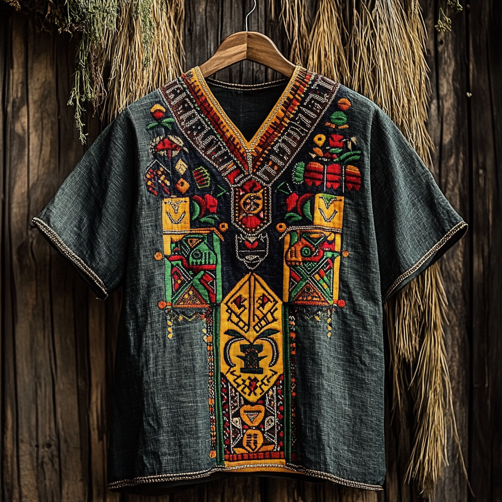 Men's Juneteenth Tribal Geometric Black Pride Art Print Linen T-shirt